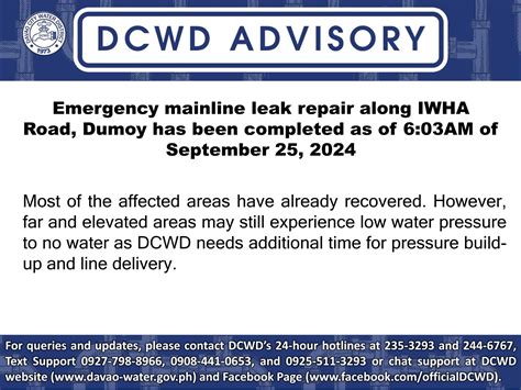 (UPDATED) DCWD ADVISORY: .
